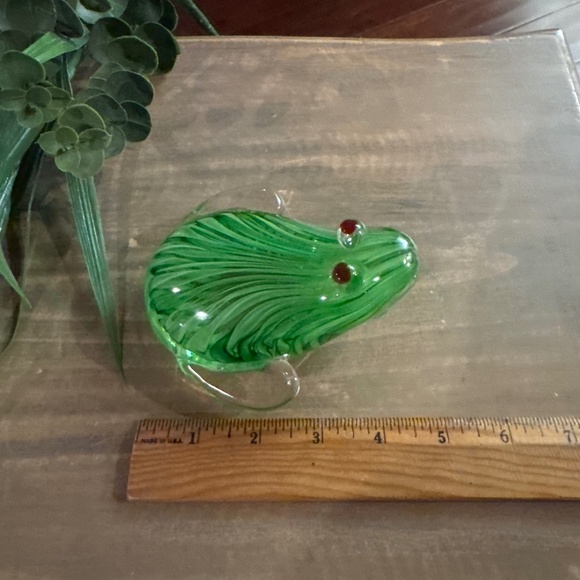 Frog Art Glass Paperweight Clear Green Red Eyes 4.5" Amphibian Toad Murano Style - Picture 6 of 7